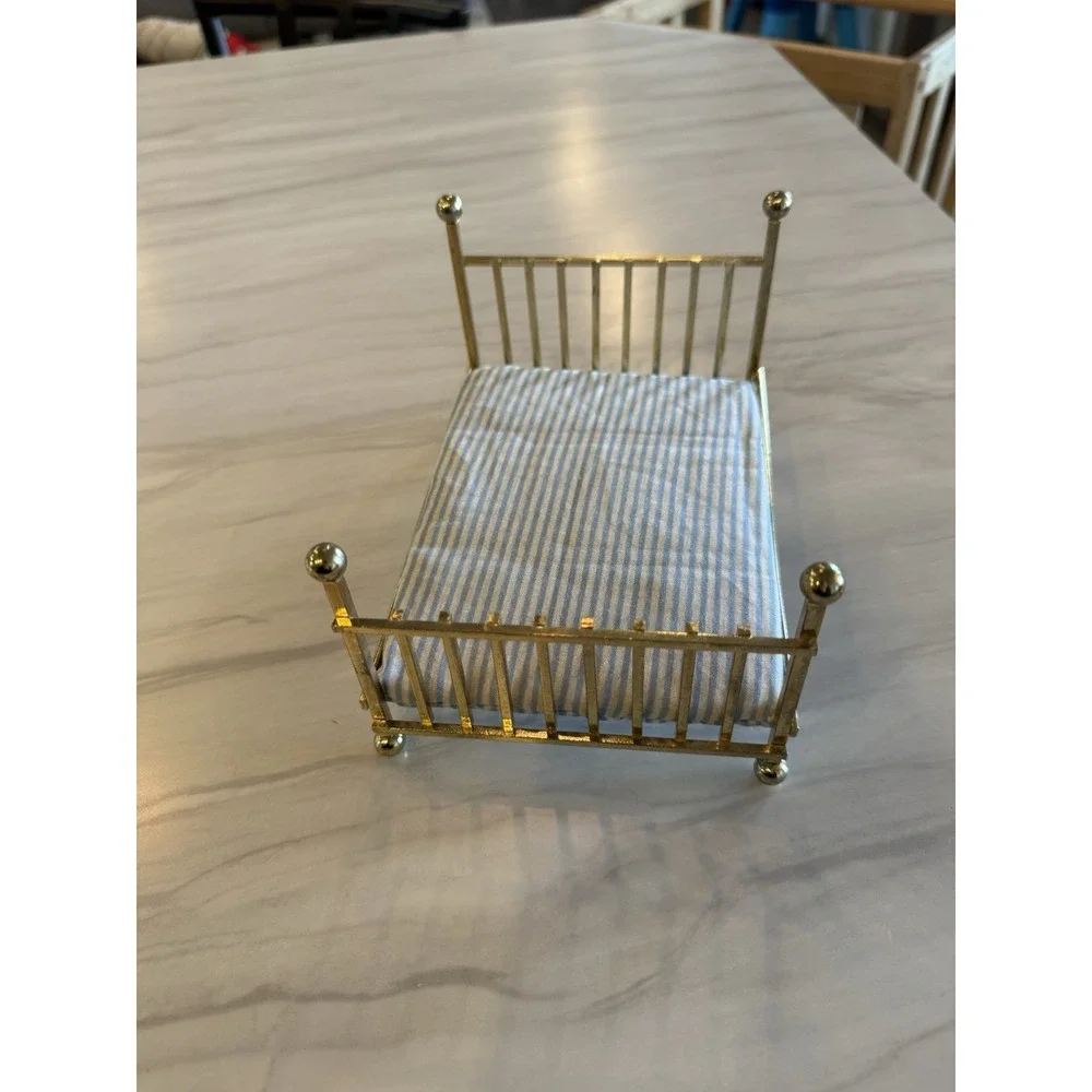 Vintage Dollhouse Doll House Toy Brass Bed and Mattress Furniture Shackman 4756